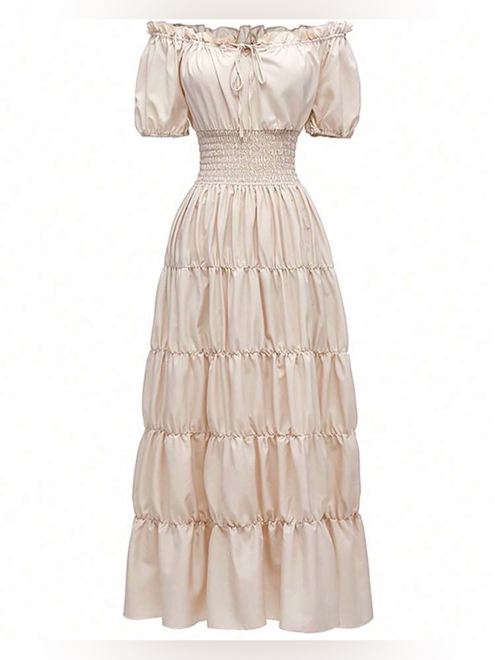 Medieval Women's Beige Simple off the Shoulder Dress - L